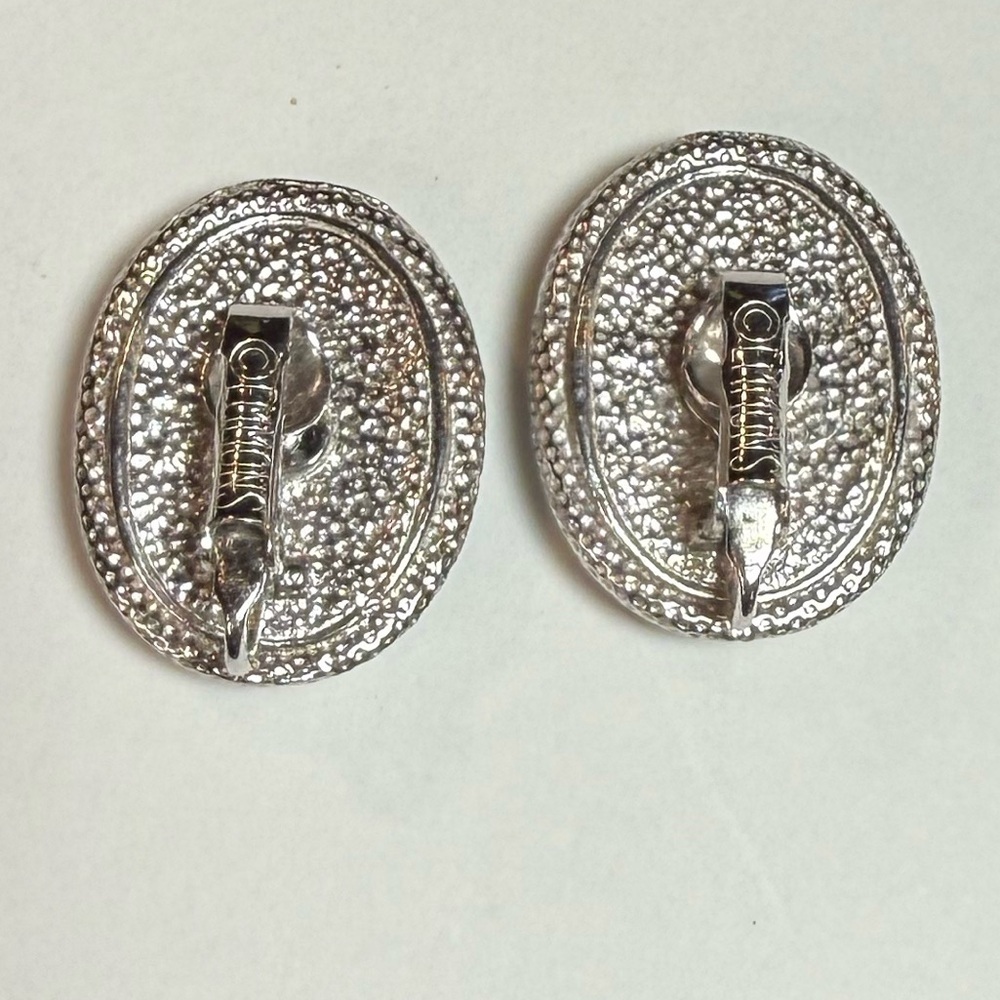 Vintage 60’s Emmons Silver Tone Blue Lucite Cabochon Clip-On Earrings - Picture 5 of 11